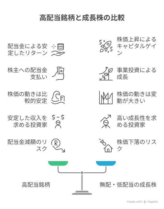 日本株の高配当銘柄 vs 無配・低配当の成長株 を比較してみた